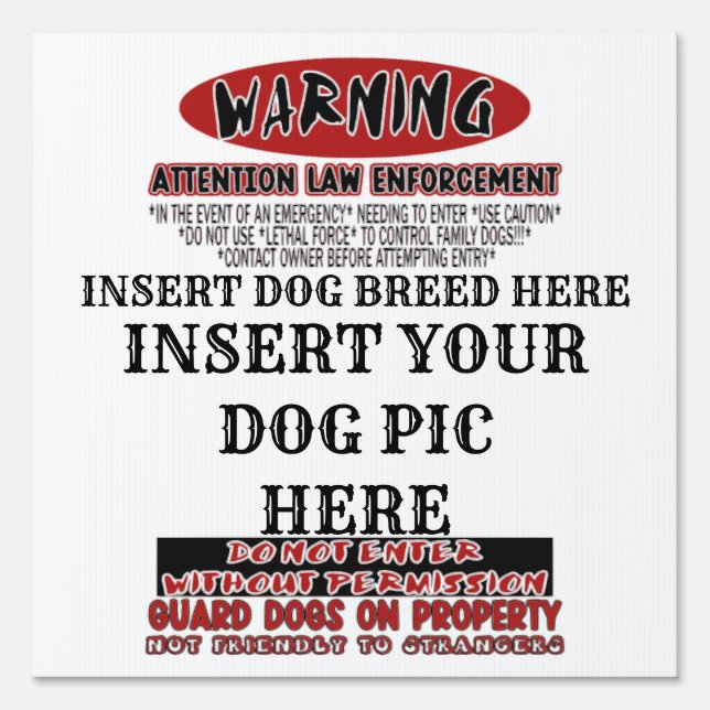 Warning Guard Dog Yard Sign (Front)