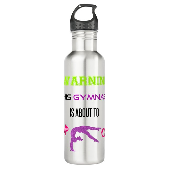 Warning Gymnast Flip Water Bottle (Front)