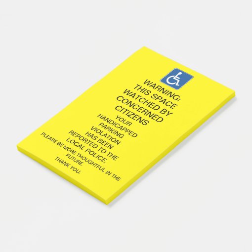 WARNING HANDICAPPED PARKING VIOLATION SIGN POSTIT NOTES Zazzle