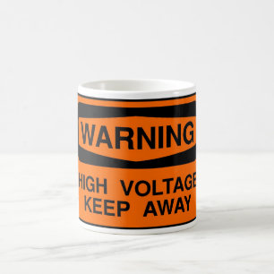 warning high voltage coffee mug
