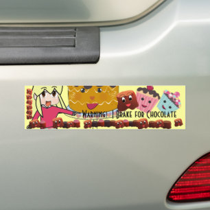 Warning I brake for Chocolate Chibi - Customized Bumper Sticker
