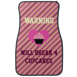 Warning I Break 4 Cupcakes Pink Stripes Car Mats
