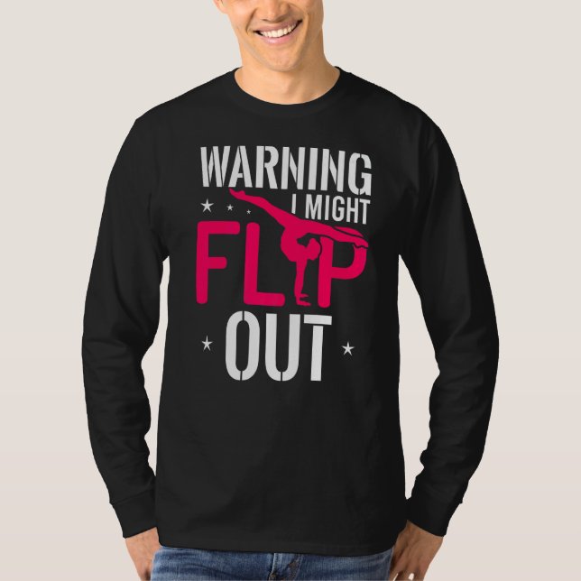 Warning I Might Flip Out  Cheerleader Cheering T-Shirt (Front)