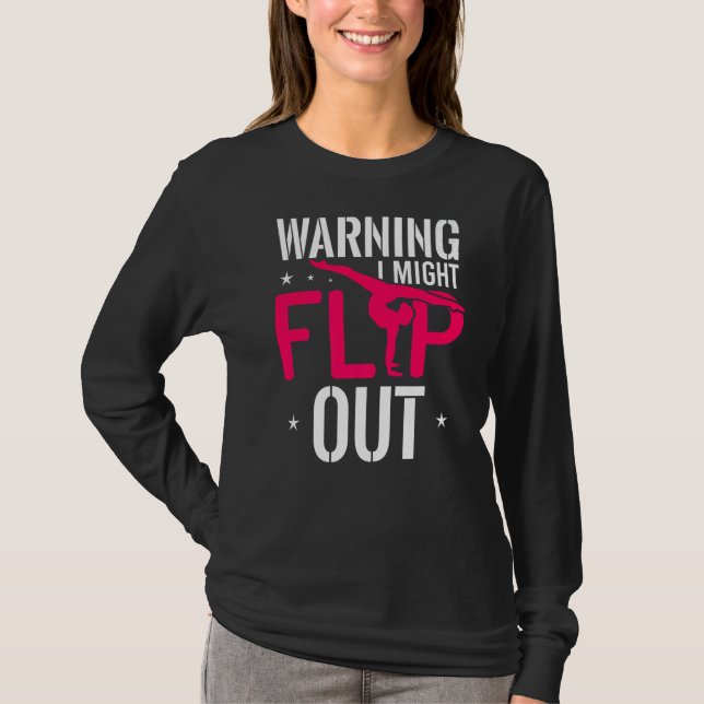 Warning I Might Flip Out  Cheerleader Cheering T-Shirt (Front)