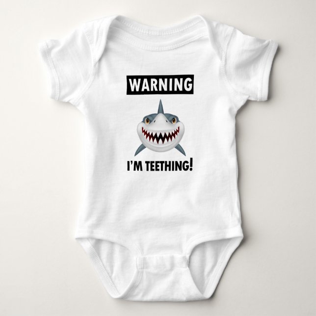 Warning I'm Teething Funny Shark Baby Bodysuit (Front)