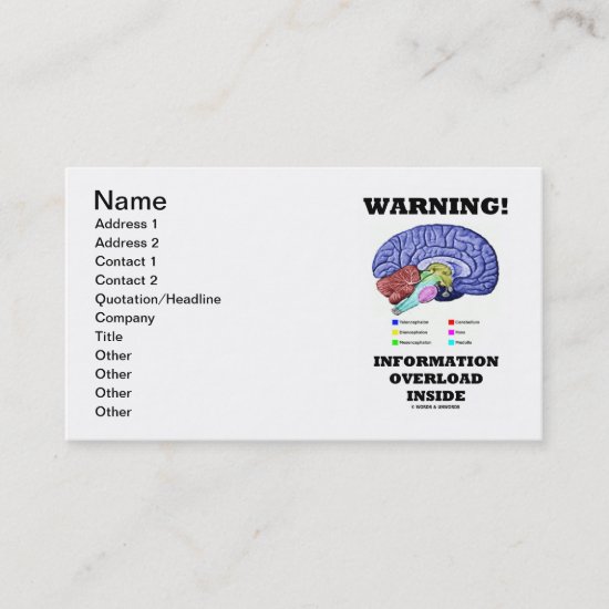 Warning! Information Overload Inside (Brain Humor) Business Card