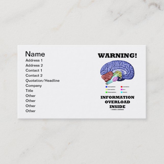 Warning! Information Overload Inside (Brain Humor) Business Card (Front)