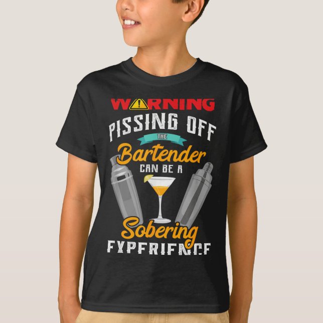 Warning Ing Off The Bartender Funny Sarcastic Bart T-Shirt (Front)