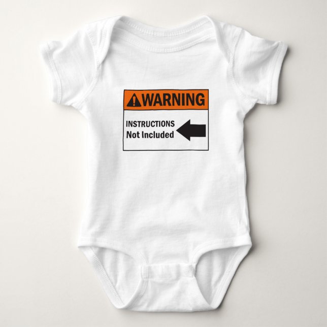 Warning Instructions not Included Funny Baby Quote Baby Bodysuit (Front)