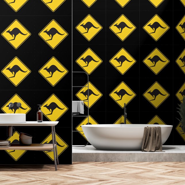 Warning Kangaroo Custom Color Black Funny Wallpaper (Bathroom)