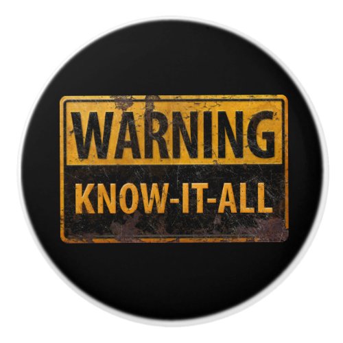 WARNING KNOW_IT_ALL  _ Metal Danger Caution Sign Ceramic Knob