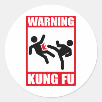 warning kung fu classic round sticker