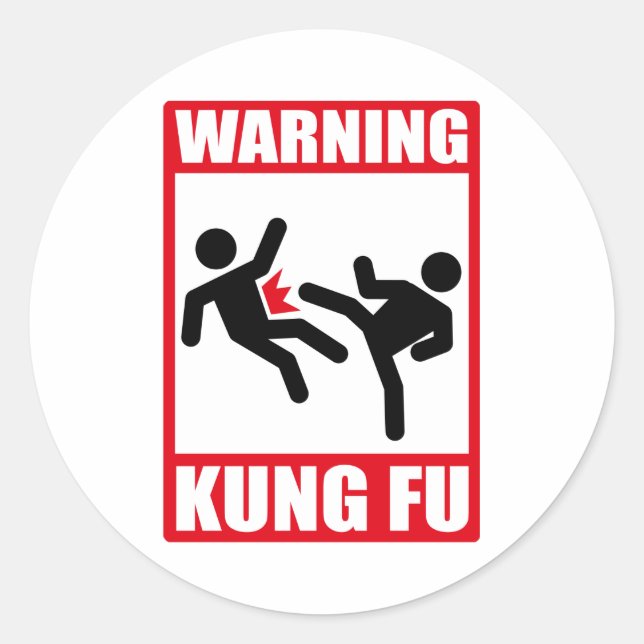warning kung fu classic round sticker (Front)
