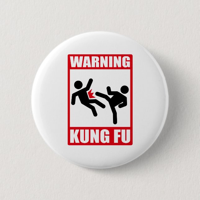warning kung fu pinback button (Front)