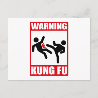 warning kung fu postcard