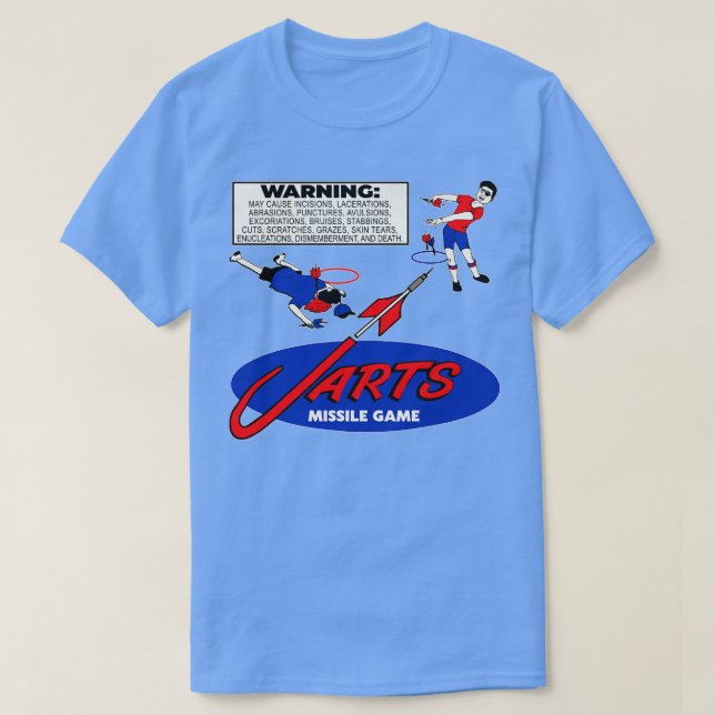 Warning Label Lawn Jarts Missile Game T-Shirt (Design Front)