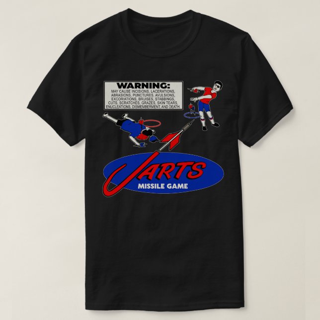 Warning Label Lawn Jarts Missile Game T-Shirt (Design Front)