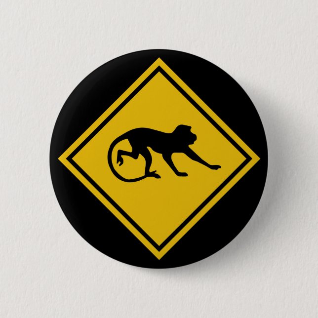 Warning Macaques, Traffic Sign, Malaysia Button (Front)