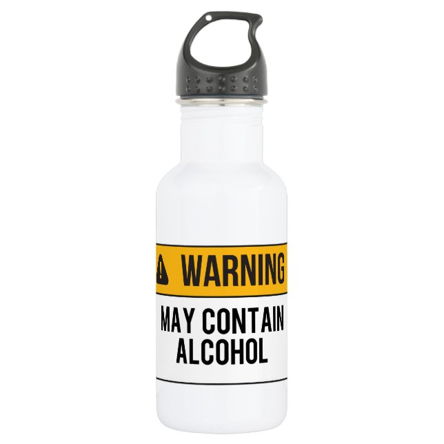 Warning - May Contain Alcohol Stainless Steel Water Bottle (Front)
