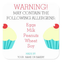 Warning May Contain Allergens Custom Square Sticker