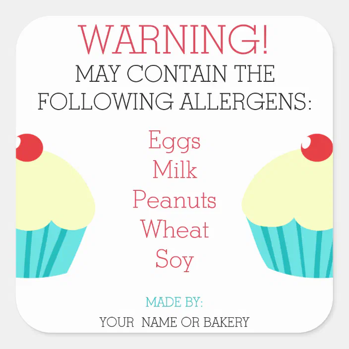 Cupcake Food Allergy & Allergen Advice Alert Warning High Quality Stickers