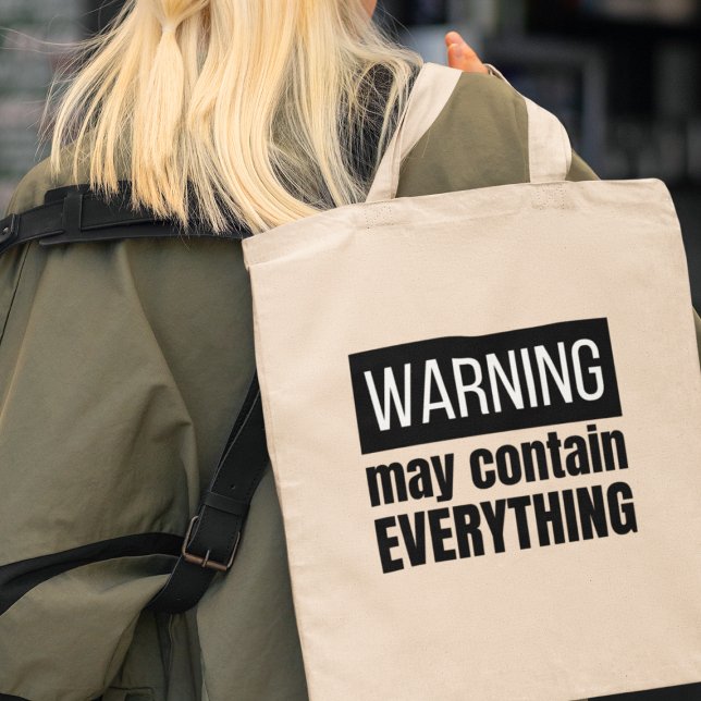 Warning May Contain Everything Cool Modern Gift Tote Bag (A cheeky slogan that adds a fun twist to your day, inviting smiles and conversations wherever you go)