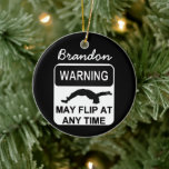 Warning May Flip Boy Gymnast Ornament at Zazzle