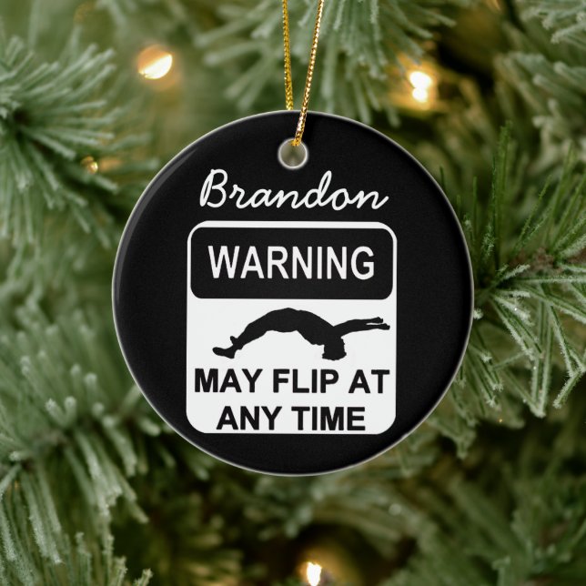Warning may flip boy gymnast ornament (Tree)