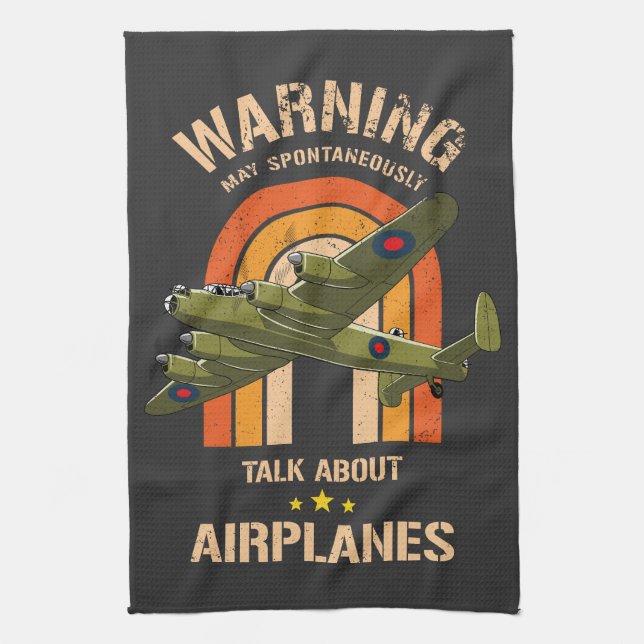 Warning May Spontaneously Talk About Airplanes  Kitchen Towel (Vertical)