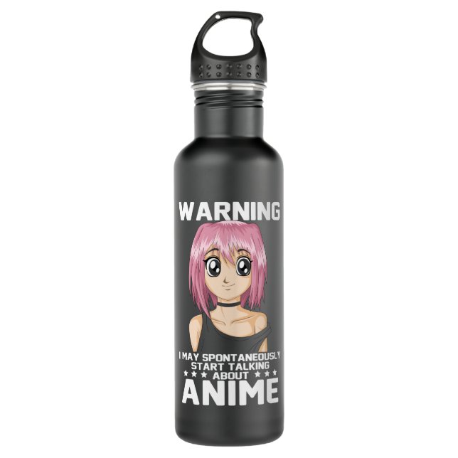 warning may start talking about anime stainless steel water bottle (Front)