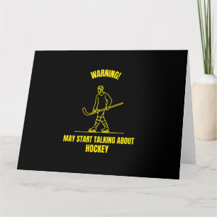 Warning may start talking about hockey funny sport letterpress thank you card