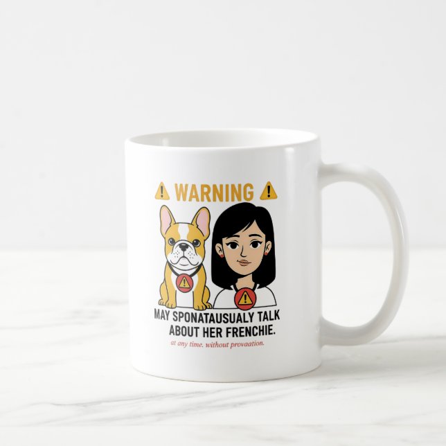 Warning May Talk About Her Frenchie Funny Design Coffee Mug (Right)
