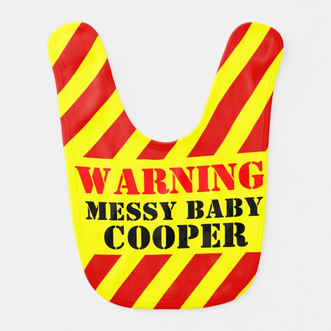 Warning named sign messy baby bib (Front)