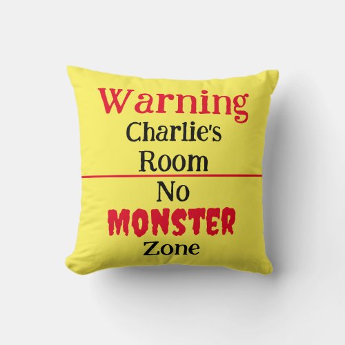 Warning no monster zone reassuring childrens  throw pillow
