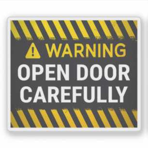 Warning Open Door Carefully Sticker