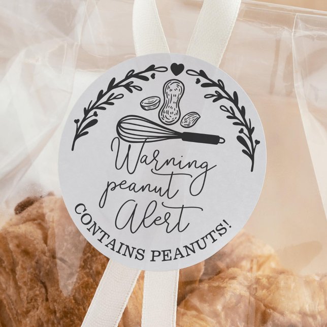 Warning Peanut Alert - Bakery Peanut Allergy Food  Classic Round Sticker (Warning Peanut Alert - Bakery Peanut Allergy Food Classic Round Sticker)