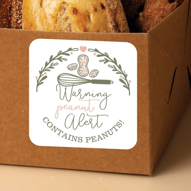 Warning Peanut Alert - Bakery Peanut Allergy Food  Square Sticker (Warning Peanut Alert - Bakery Peanut Allergy Food Square Sticker)
