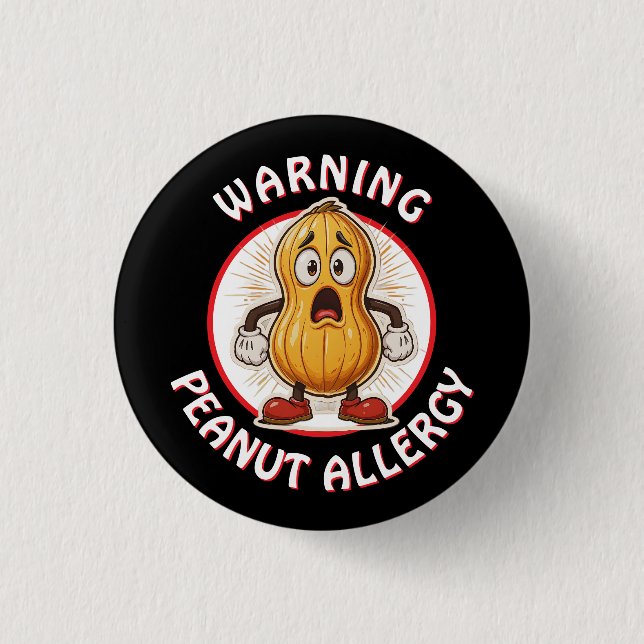 Warning Peanut Allergy Alert   Button (Front)