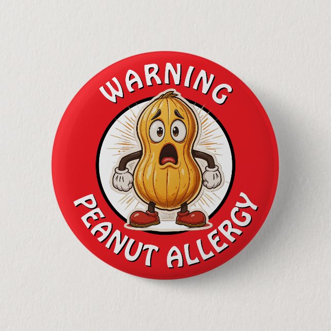 Warning Peanut Allergy Alert   Button (Front)