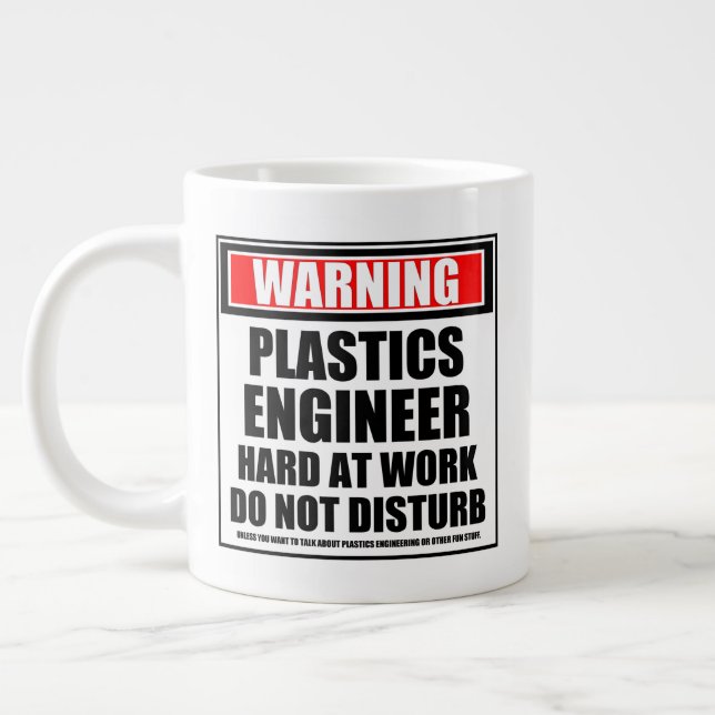 Warning Plastics Engineer Hard At Work Giant Coffee Mug (Left)