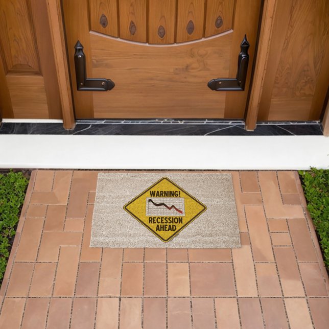 Warning! Recession Ahead Yellow Diamond Econ Sign Fiber Doormat (Insitu (Outdoor))