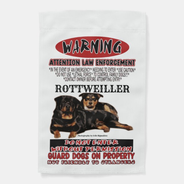 WARNING Rottweiller Yard Sign Flag (Front)