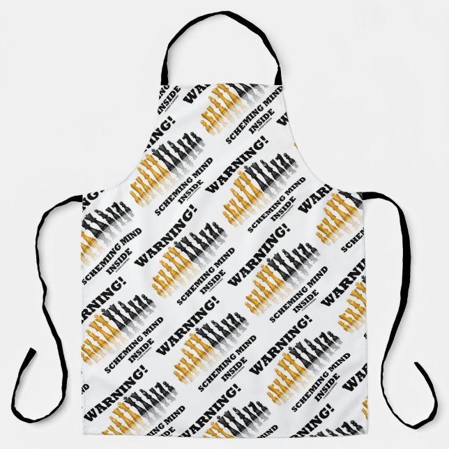Warning! Scheming Mind Inside Chess Humor Apron (Front)