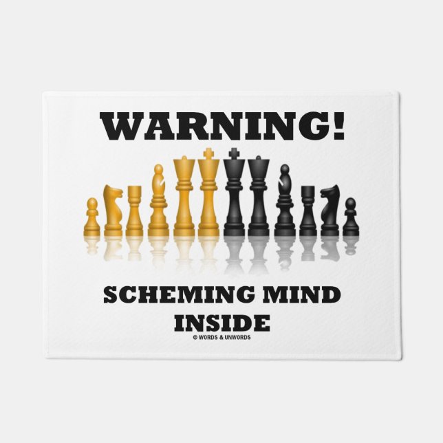 Warning! Scheming Mind Inside Chess Humor Doormat (Front)