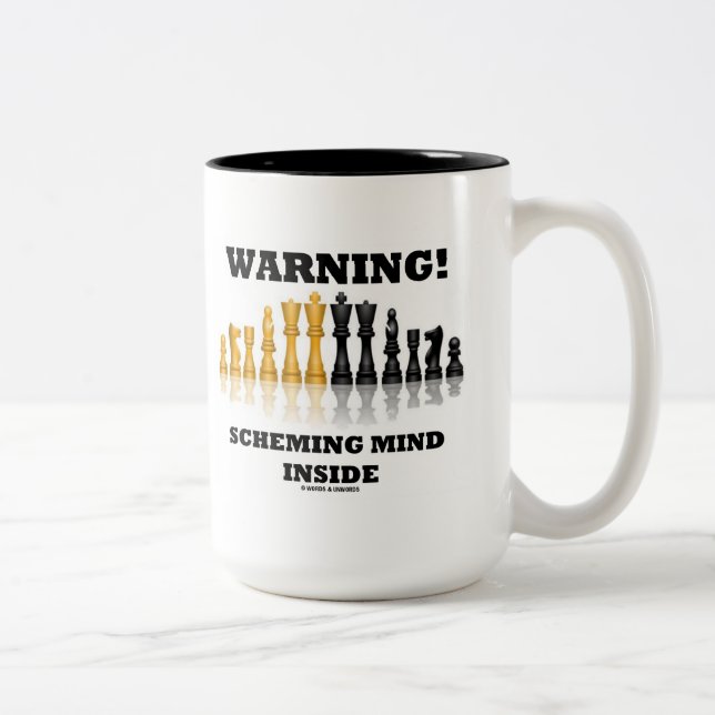 Warning! Scheming Mind Inside (Chess Set) Two-Tone Coffee Mug (Right)