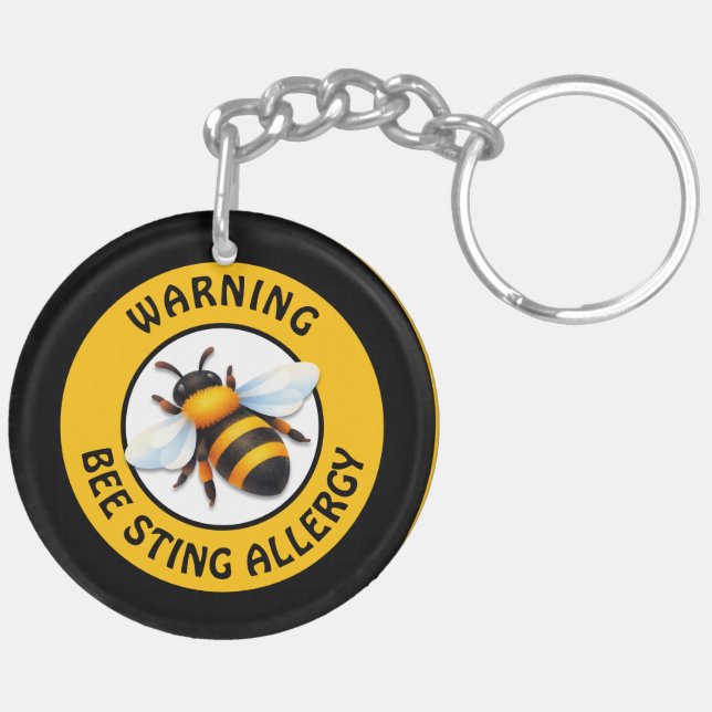 Warning Severe BEE Allergy Alert Button Keychain (Back Left)