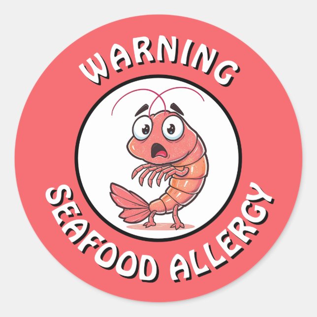 Warning Severe Seafood Allergy Alert Button Classic Round Sticker (Front)