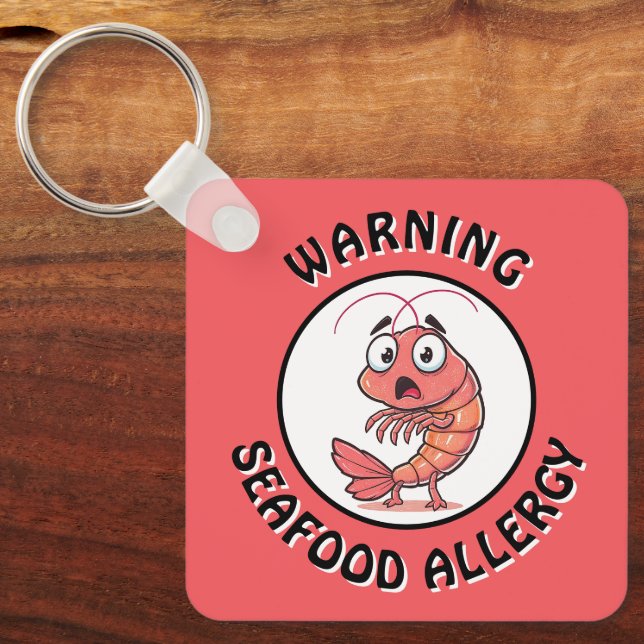 Warning Severe Seafood Allergy Alert Button Keychain (Front)