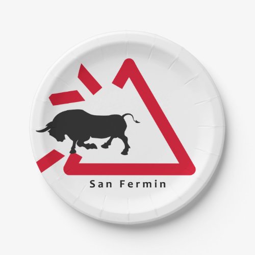 Warning sign for San Fermin bull run  encierro Paper Plates