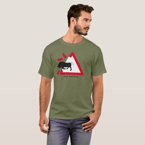 Warning sign for San Fermin bull run  encierro T_Shirt